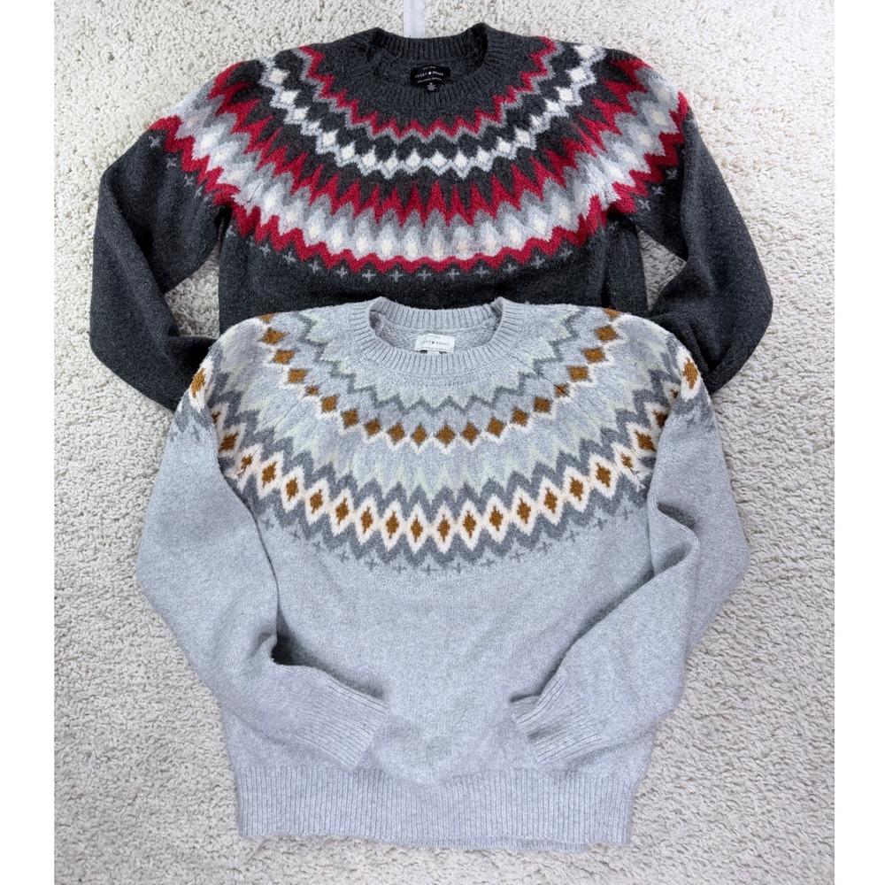 Womens Medium Lucky Brand Sweater Lot 2 Grey Fair Isle Wool Feel Boho Knit